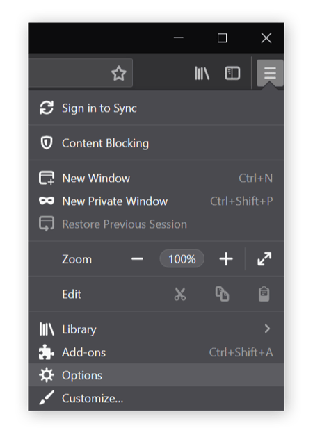 Accessing settings in Firefox